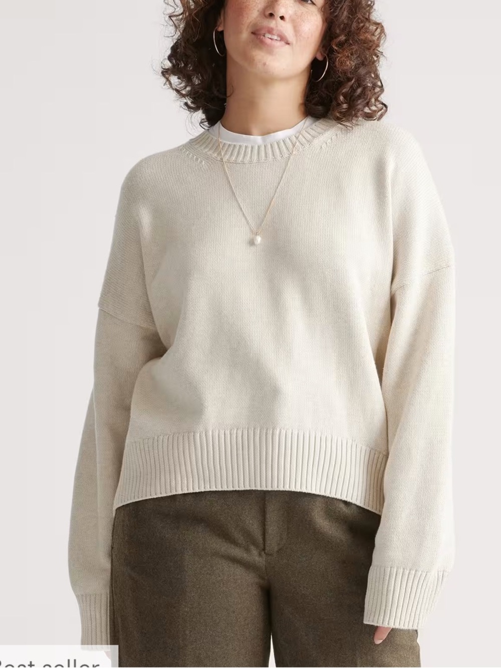 Quince 100% Organic Cotton Boyfriend Crew in Speckled Beige